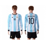 Argentina #10 Maradona Home Long Sleeves Soccer Country Jersey