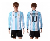 Argentina #10 Maradona Home Long Sleeves Soccer Country Jersey