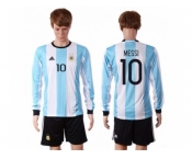 Argentina #10 Messi Home Long Sleeves Soccer Country Jersey