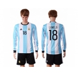 Argentina #18 Lamela Home Long Sleeves Soccer Country Jersey