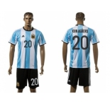 Argentina #20 Kun Aguero Home Soccer Country Jersey