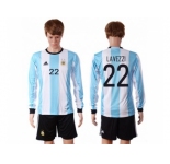 Argentina #22 Lavezzi Home Long Sleeves Soccer Country Jersey