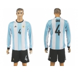 Argentina #4 Gino Home Long Sleeves Soccer Country Jersey