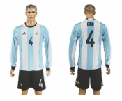 Argentina #4 Gino Home Long Sleeves Soccer Country Jersey