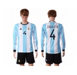 Argentina #4 Zabaleta Home Long Sleeves Soccer Country Jersey