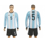Argentina #5 Gago Home Long Sleeves Soccer Country Jersey