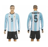 Argentina #5 Kranevitter Home Long Sleeves Soccer Country Jersey