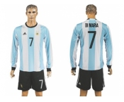 Argentina #7 Di Maria Home Long Sleeves Soccer Country Jersey1