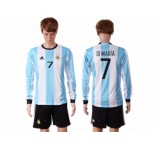 Argentina #7 Di Maria Home Long Sleeves Soccer Country Jersey