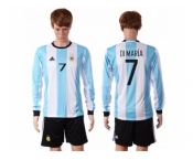 Argentina #7 Di Maria Home Long Sleeves Soccer Country Jersey