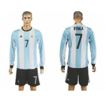 Argentina #7 Dybala Home Long Sleeves Soccer Country Jersey