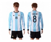 Argentina #8 Simeoni Home Long Sleeves Soccer Country Jersey