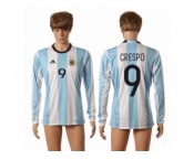 Argentina #9 Crespo Home Long Sleeves Soccer Country Jersey1