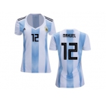 Women Argentina #12 Nahuel Home Soccer Country Jersey