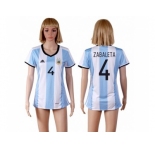 Women's Argentina #4 Zabaleta Home Soccer Country Jersey