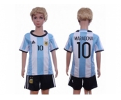 Argentina #10 Maradona Home Kid Soccer Country Jersey