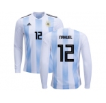 Argentina #12 Nahuel Home Long Sleeves Kid Soccer Country Jersey