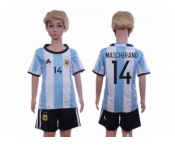 Argentina #14 Mascherano Home Kid Soccer Country Jersey