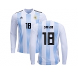 Argentina #18 Salvio Home Long Sleeves Kid Soccer Country Jersey