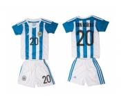 Argentina #20 Kun Aguero Home Kid Soccer Country Jersey1