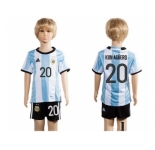 Argentina #20 Kun Aguero Home Kid Soccer Country Jersey