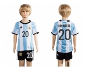 Argentina #20 Kun Aguero Home Kid Soccer Country Jersey