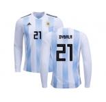 Argentina #21 Dybala Home Long Sleeves Kid Soccer Country Jersey