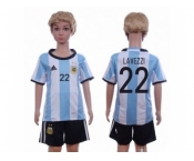 Argentina #22 Lavezzi Home Kid Soccer Country Jersey