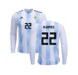 Argentina #22 R.Gomez Home Long Sleeves Kid Soccer Country Jersey