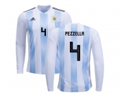 Argentina #4 Pezzella Home Long Sleeves Kid Soccer Country Jersey