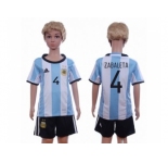 Argentina #4 Zabaleta Home Kid Soccer Country Jersey