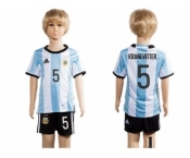 Argentina #5 Kranevitter Home Kid Soccer Country Jersey