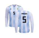 Argentina #5 Paredes Home Long Sleeves Kid Soccer Country Jersey