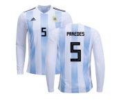 Argentina #5 Paredes Home Long Sleeves Kid Soccer Country Jersey