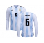Argentina #6 Insua Home Long Sleeves Kid Soccer Country Jersey