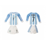 Argentina #7 Di Maria Home Long Sleeves Kid Soccer Country Jersey