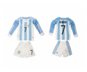 Argentina #7 Di Maria Home Long Sleeves Kid Soccer Country Jersey