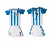 Argentina #7 Dybala Home Kid Soccer Country Jersey1