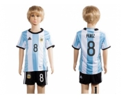 Argentina #8 Perez Home Kid Soccer Country Jersey