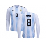 Argentina #8 Perez Home Long Sleeves Kid Soccer Country Jerseys