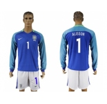 Brazil #1 Alisson Away Long Sleeves Soccer Country Jersey