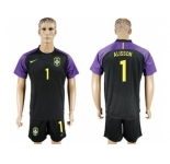 Brazil #1 Alisson Black Goalkeeper Soccer Country Jersey