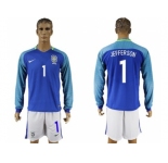 Brazil #1 Jefferson Away Long Sleeves Soccer Country Jersey
