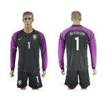 Brazil #1 Jefferson Black Goalkeeper Long Sleeves Soccer Country Jersey