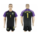 Brazil #1 Jefferson Black Goalkeeper Soccer Country Jersey