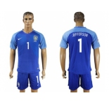Brazil #1 Jefferson Blue Soccer Country Jersey