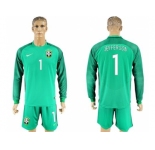 Brazil #1 Jefferson Green Goalkeeper Long Sleeves Soccer Country Jersey