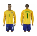 Brazil #1 Jefferson Home Long Sleeves Soccer Country Jersey