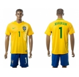 Brazil #1 Jefferson Home Soccer Country Jersey