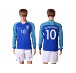 Brazil #10 Ronaldinho Away Long Sleeves Soccer Country Jersey